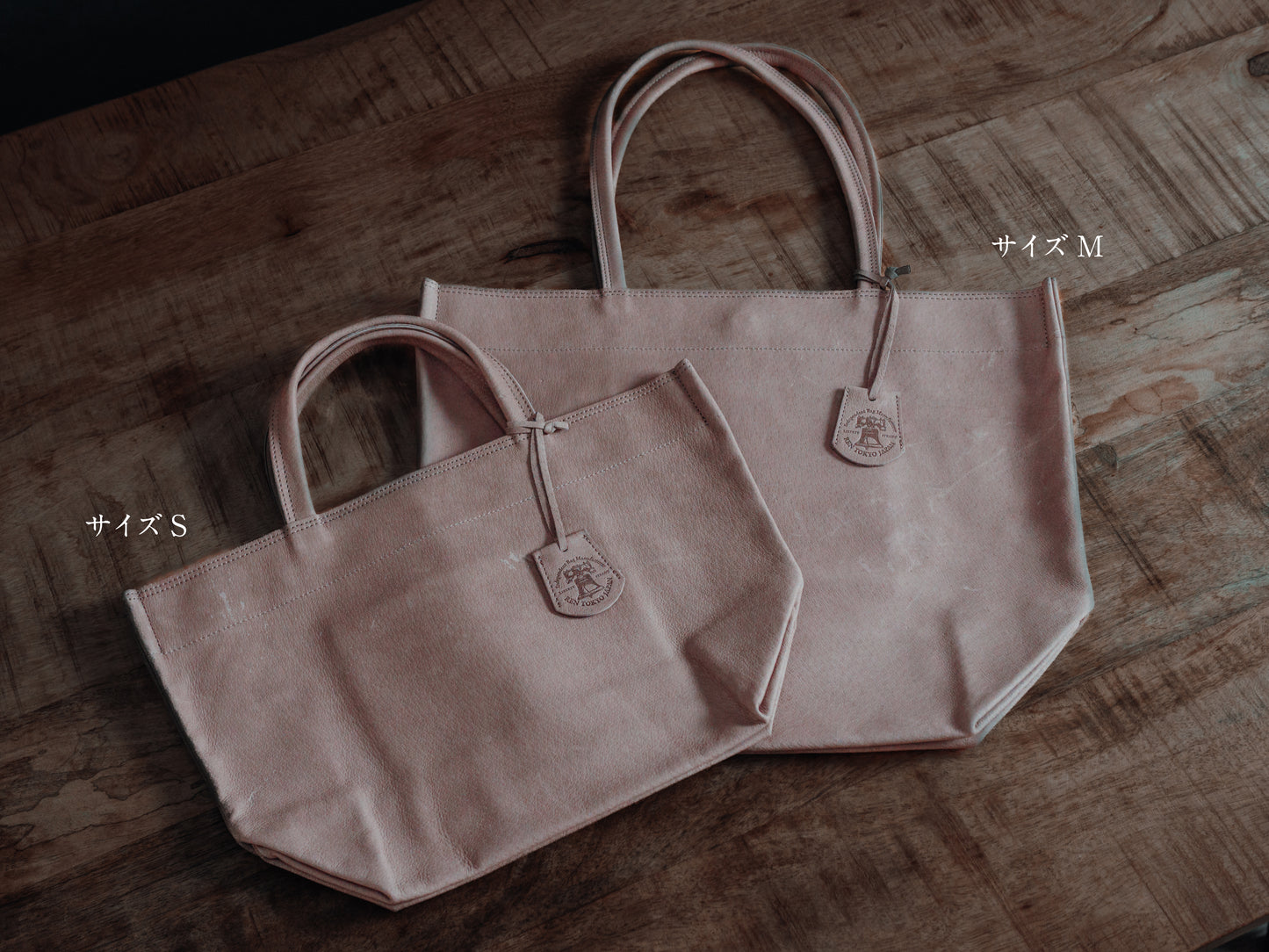 ピッグレザーのランチバッグM (pink beige)