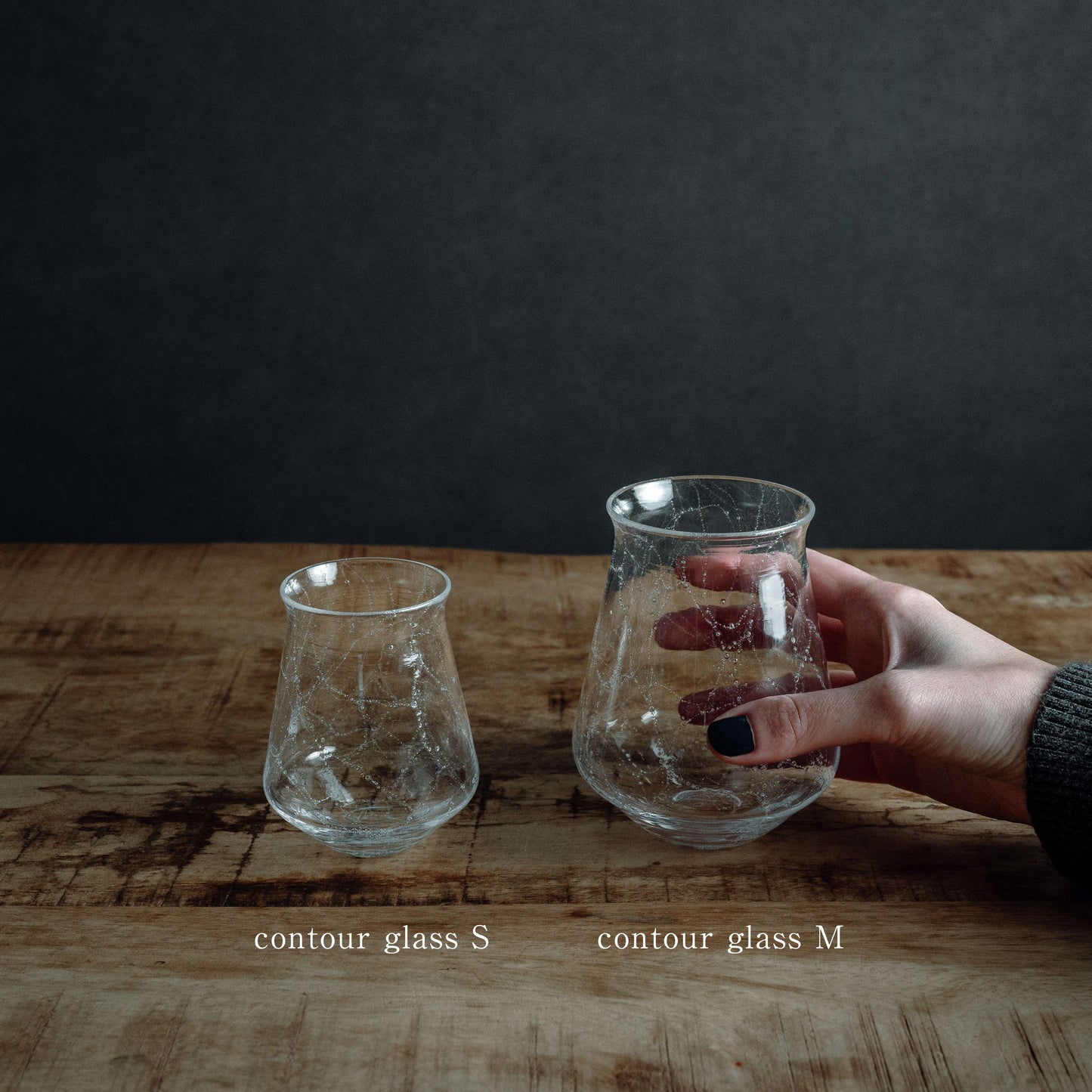 contour glass S クリア Mサイズとの大きさ比較